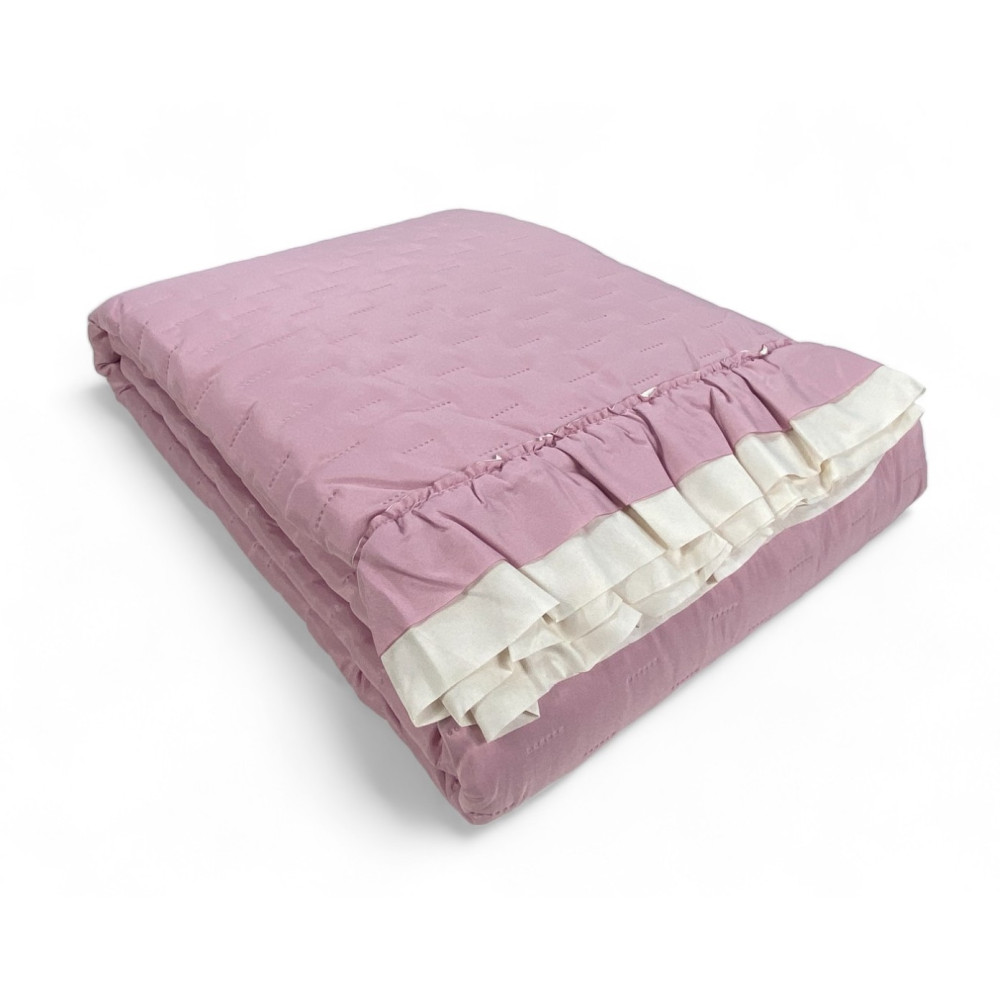 Quilted bedspread with ruffles in solid color Pink/Cream