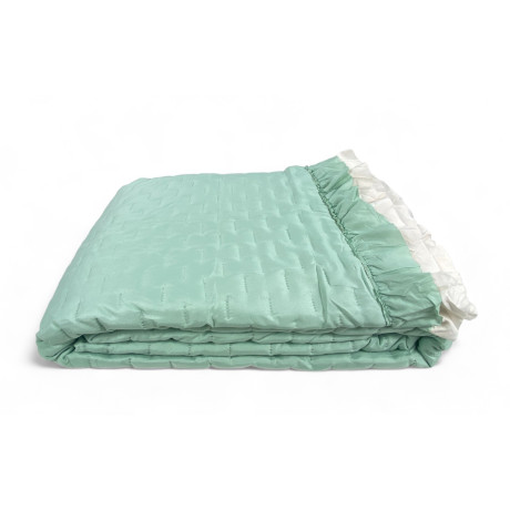 Colcha acolchada con volantes en color liso Doble Verde/Crema 2