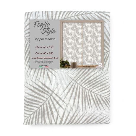Par de cortinas de cristal FOGLIA STYLE BEIGE cm. 60 de la ventana y la puerta