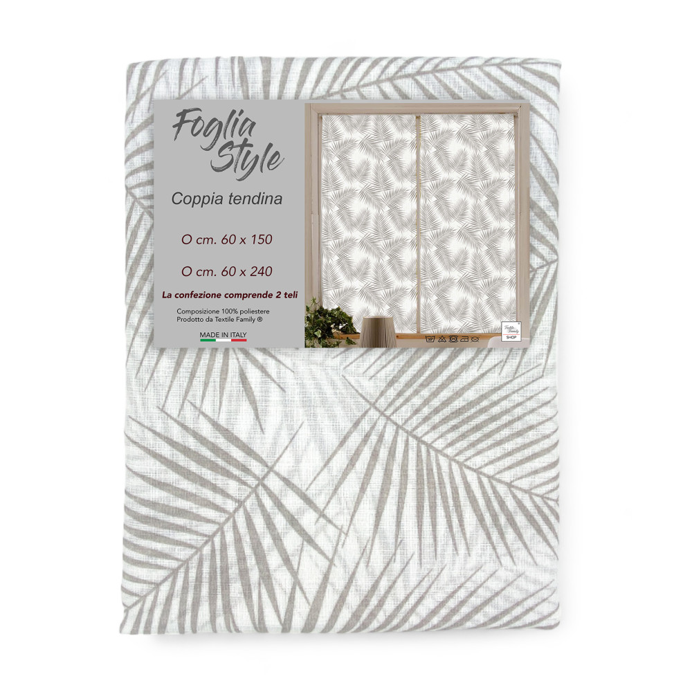 Coppia TENDINA a vetro FOGLIA STYLE BEIGE larga cm. 60 da Finestra e da Porta