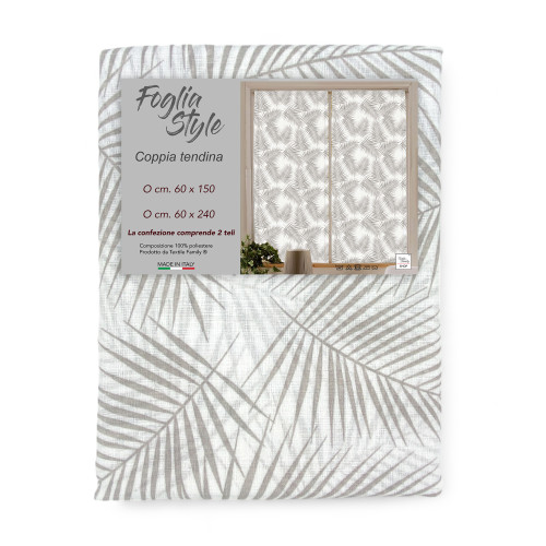 Pair of FOGLIA STYLE BEIGE glass curtain cm. 60 from Window and Door