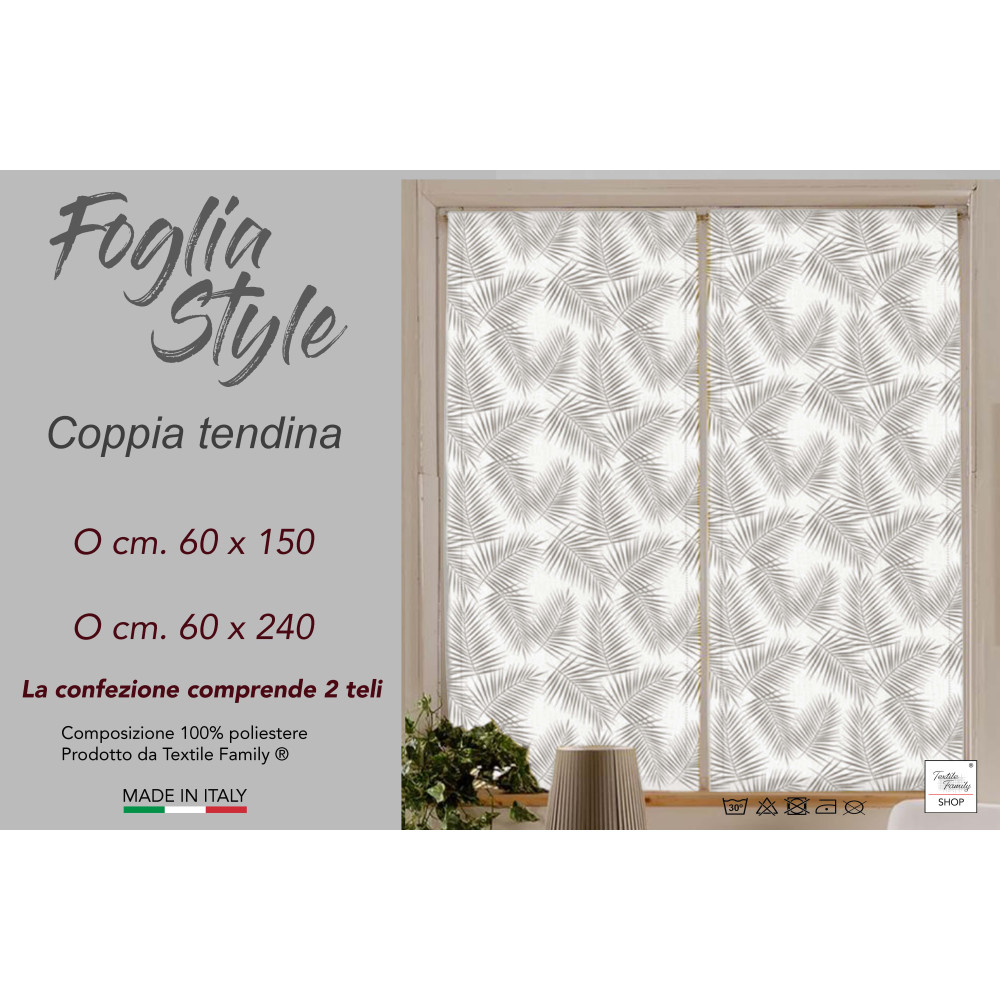 Par de cortinas de cristal FOGLIA STYLE BEIGE cm. 60 de la ventana y la puerta