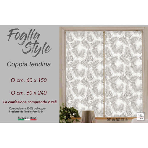 Coppia TENDINA a vetro FOGLIA STYLE BEIGE larga cm. 60 da Finestra e da Porta