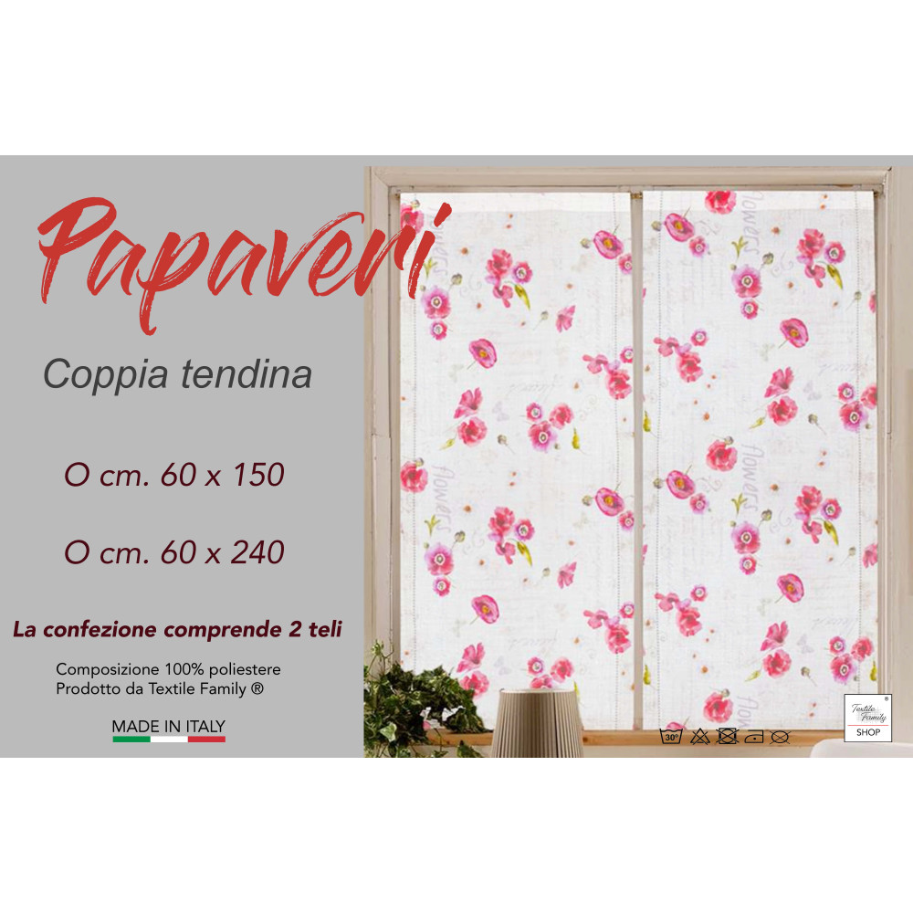 Paar Mohnblumen Glasvorhang cm breit. 60 von Fenster und Tür