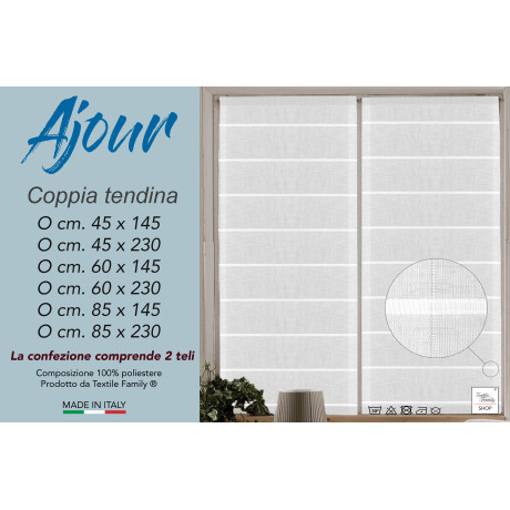COPPIA tendina VETRO MODERNA larga 45 o 60 o 85 Ajour Bianco 2