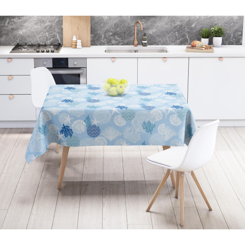 TABLECLOTH FILE © in water-repellent plastic-coated waxed canvas in CORALLI BLU PVC Made in Italy