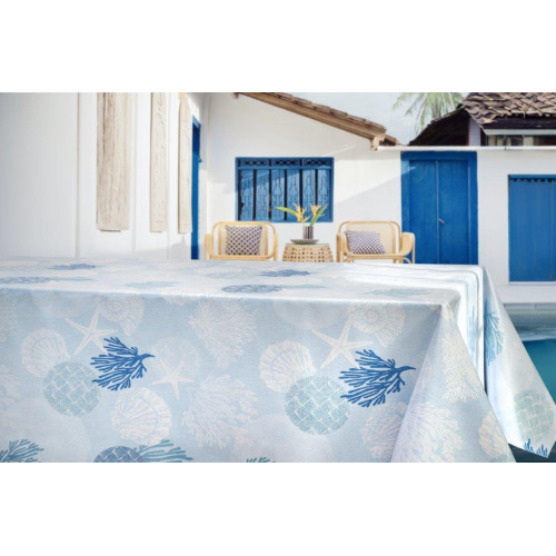 TABLECLOTH FILE © in water-repellent plastic-coated waxed canvas in CORALLI BLU PVC Made in Italy