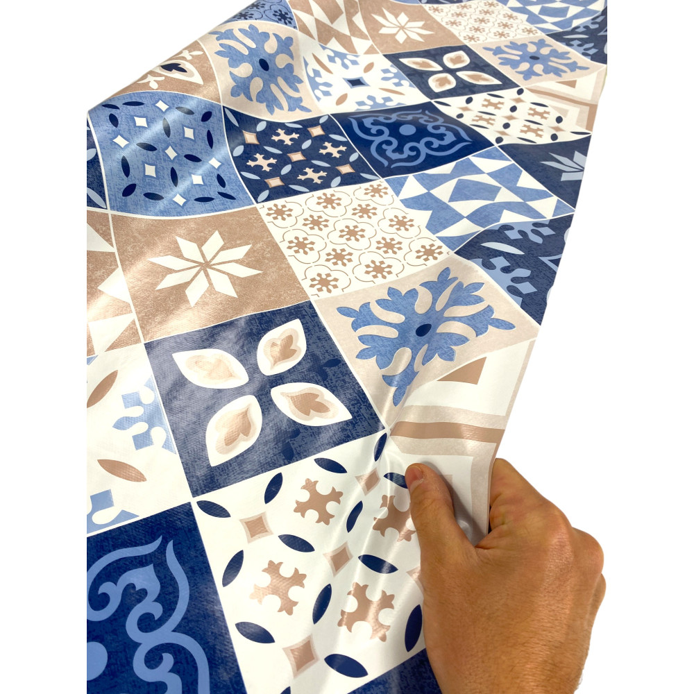 NAPPE LIMA © en TISSU TISSU laminé LAVABLE PVC hydrofuge MAJOLICA Bleu Fabriqué en Italie