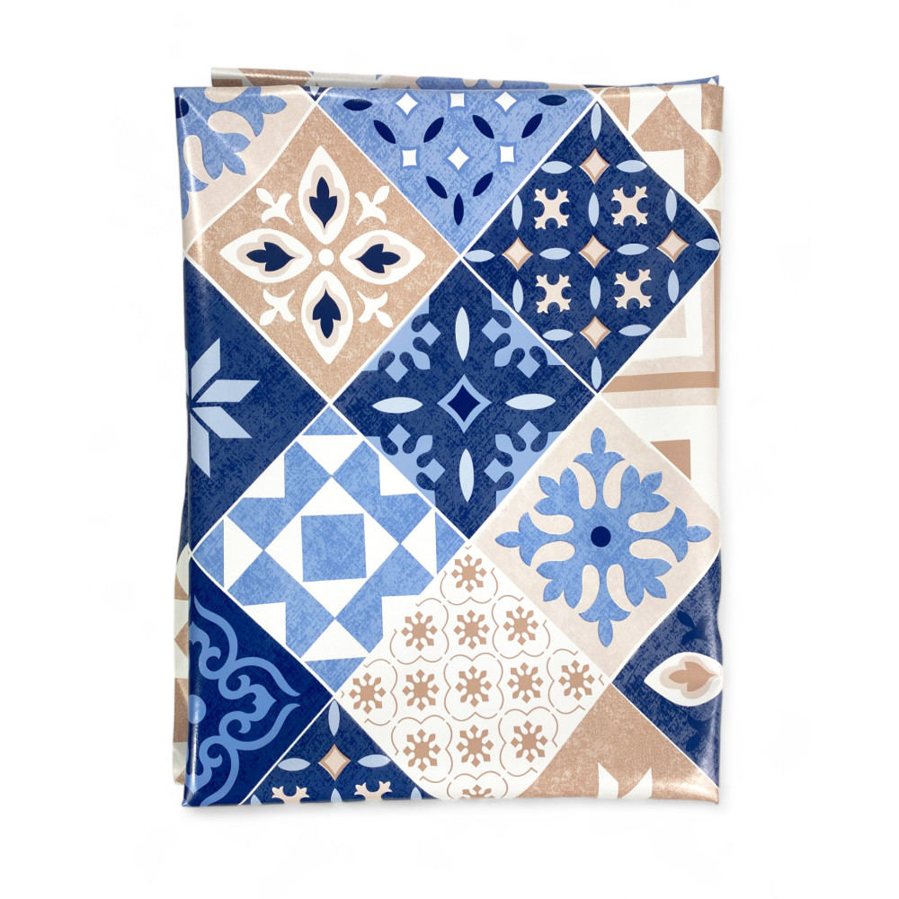 NAPPE LIMA © en TISSU TISSU laminé LAVABLE PVC hydrofuge MAJOLICA Bleu Fabriqué en Italie
