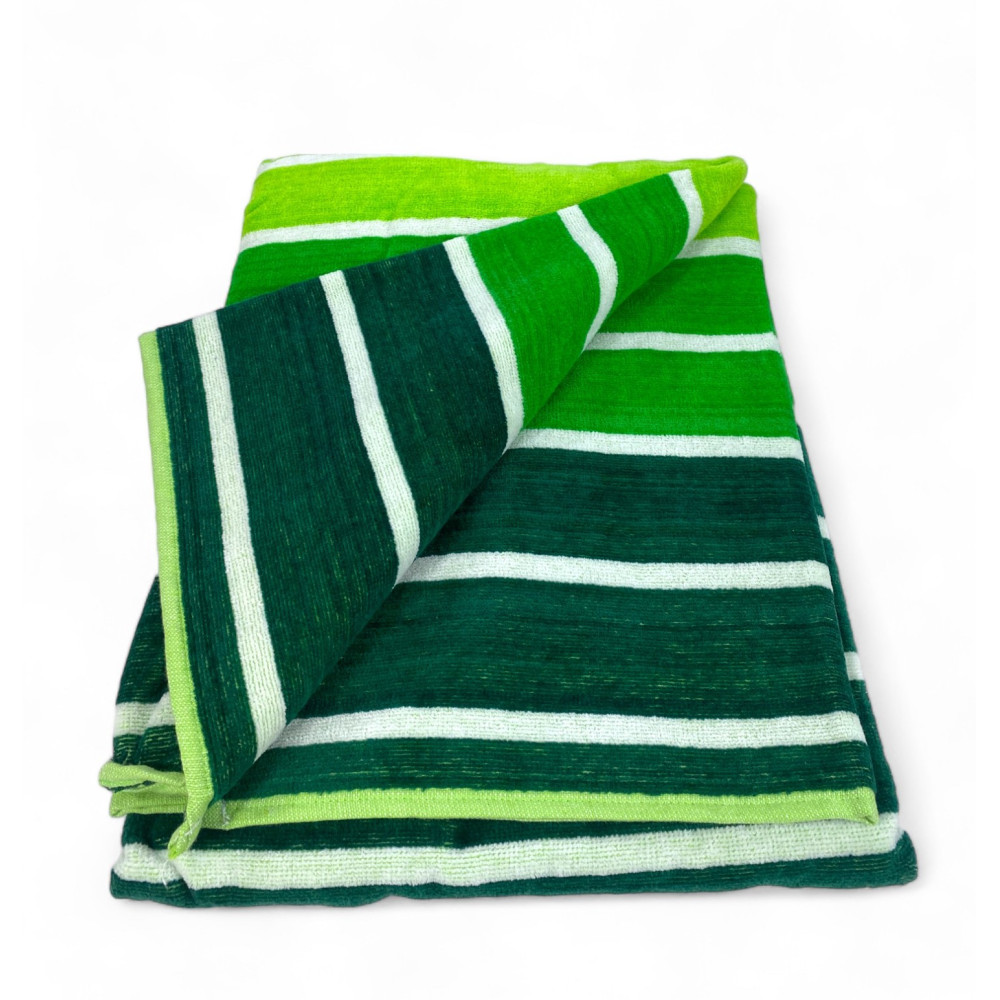 STRANDTUCH aus reinem Baumwollfrottee MULTISTRIPE Grün Größe cm. 90 X 165 und Strandrucksack