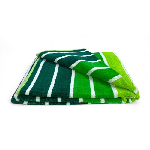 TOALLA DE PLAYA en rizo de puro algodón MULTISTRIPE Verde talla grande cm. 90 X 165 y mochila de playa