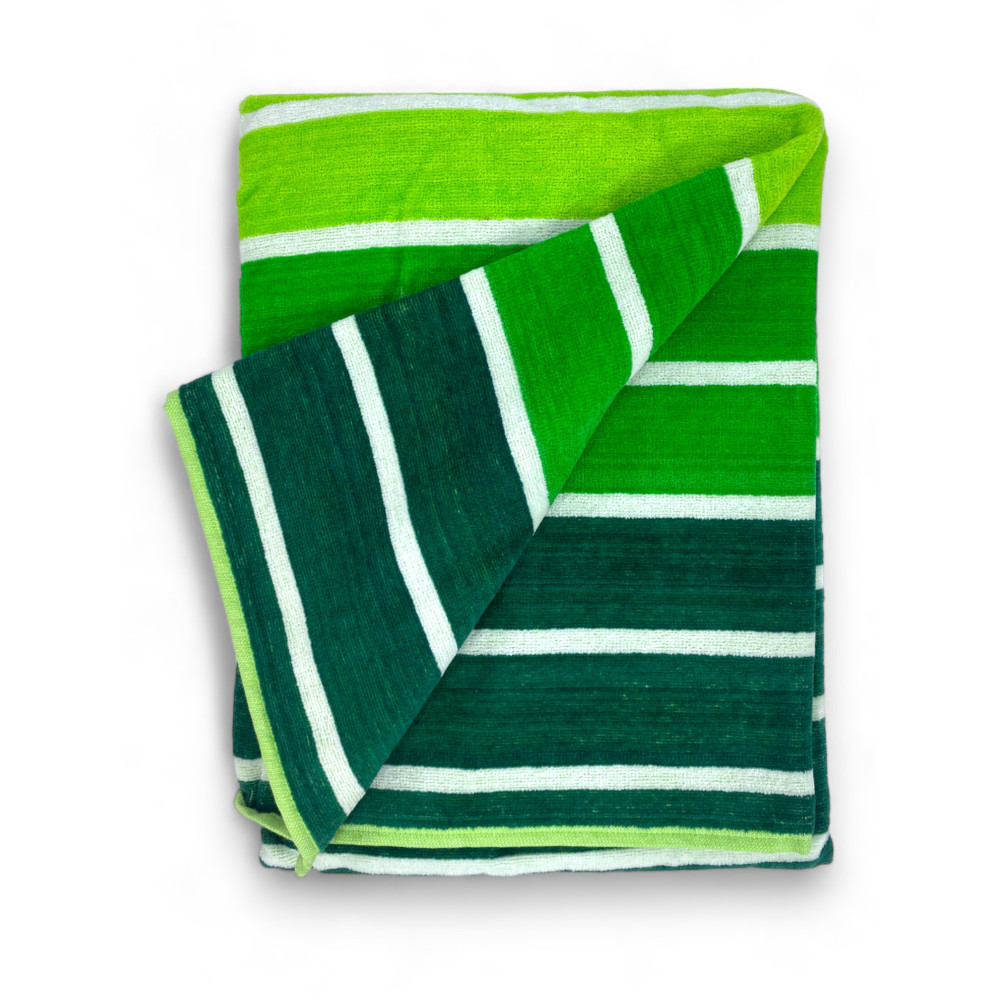 GREEN STRIPED TERRY BEACH TOWEL