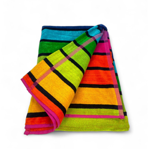 BEACH TOWEL in pure cotton terry RIGA MULTICOLOR size large cm. 90 X 165 and beach backpack
