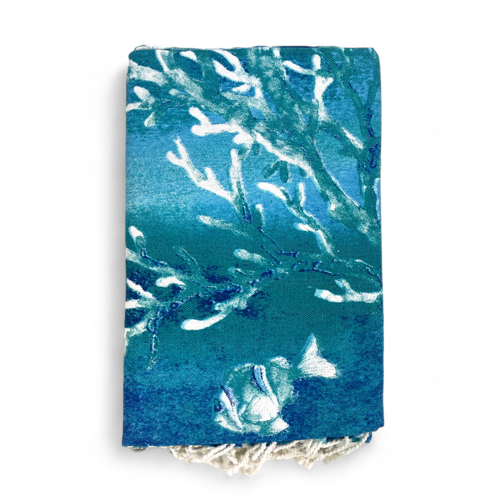 STRANDTUCH fouta CORALS Sämlinge GRÖSSE Large CM.100X200 mit Rucksack Strand KEEP CALM