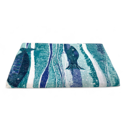 FOUTA BEACH TOWEL Großer blauer Fisch CM.100X200 mit Strandrucksack KEEP CALM