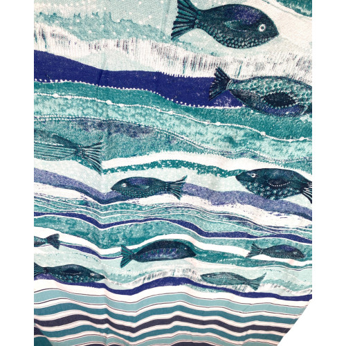 FOUTA BEACH TOWEL Großer blauer Fisch CM.100X200 mit Strandrucksack KEEP CALM