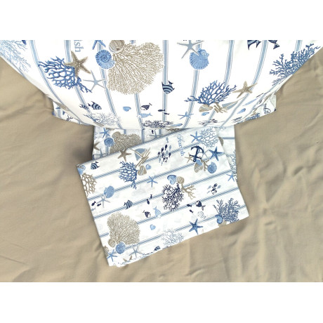 lenzuolo con soggetti marini azzurri su fondo bianco 2