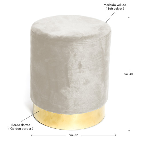 Repose-pieds cylindrique VELVET en velours uni beige