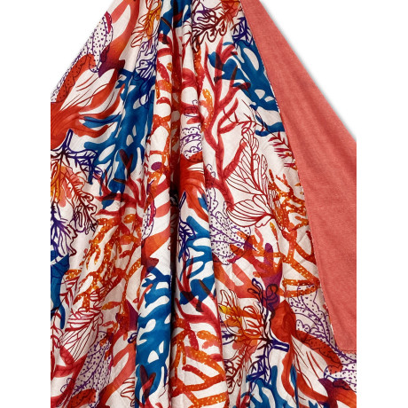 KIKOY Serviette de plage multicolore corail en coton et éponge avec sac à dos KEEP 2