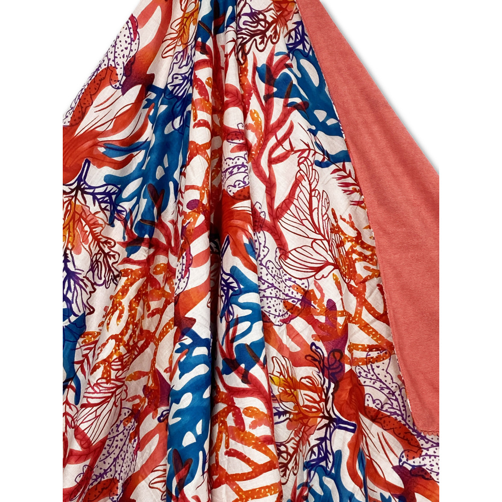 Toalla de playa multicolor KIKOY Coral en algodón y rizo con mochila KEEP