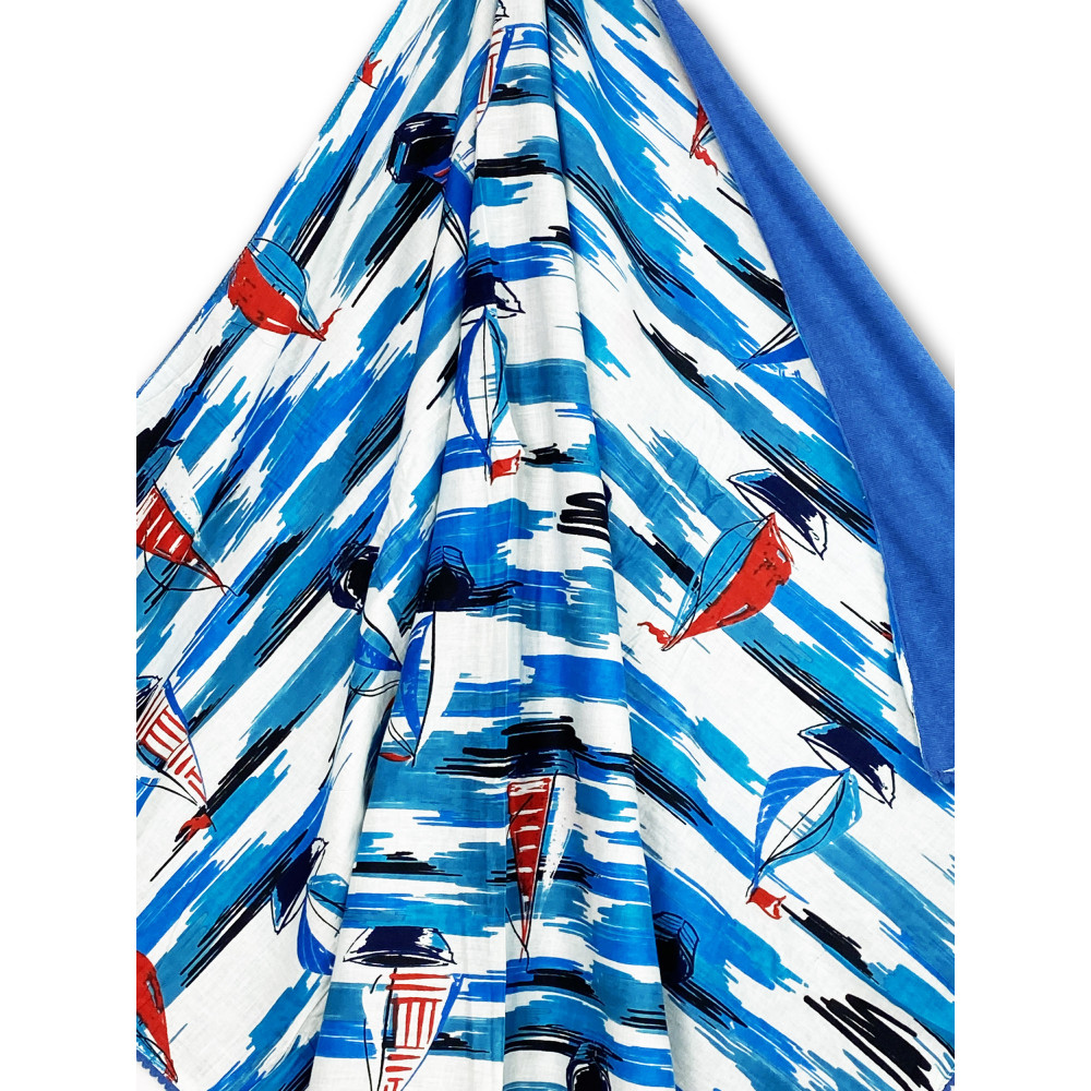 Double beach towel KIKOY Vela blue – Cotton and terry cloth