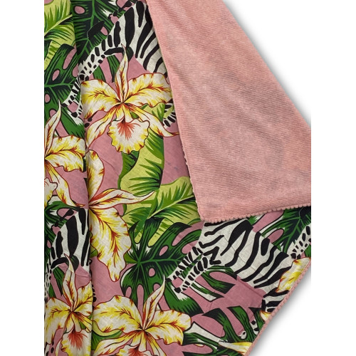Serviette de plage double KIKOY Zebra Pink – Tissu en coton et éponge