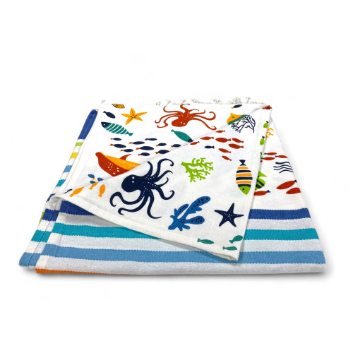 BEACH TOWEL fouta COLORED FISH size LARGE with Beach backpack KEEP CALM CM.100X200