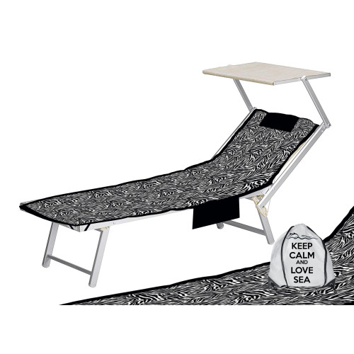 Strandbetttuch aus Mikrofaser mit Taschen und aufblasbarem Kissen mit Zebramuster TEDDY SIZE cm. 80 X 190 CM