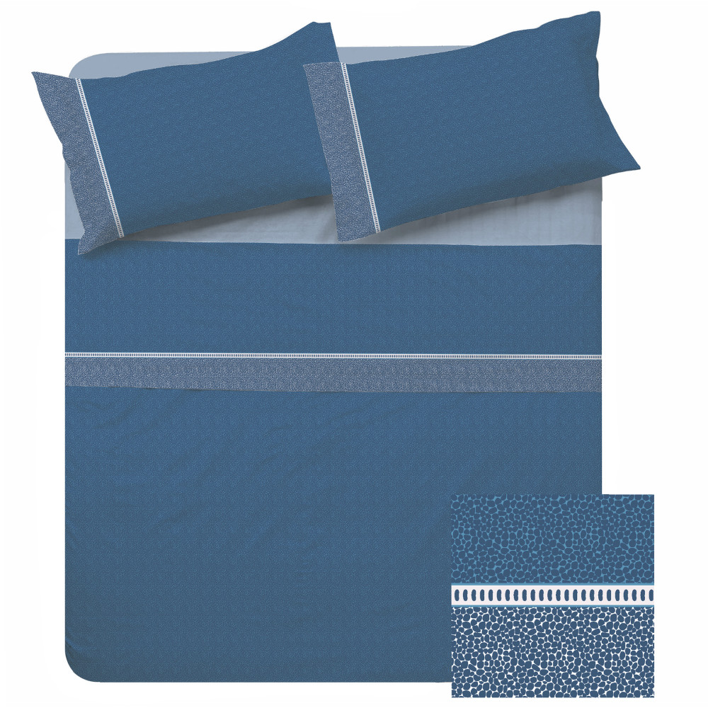 Lenzuola Matrimoniali Cotone Completo MAXI - Design Moderno "Time" Petrolio, 100% Cotone