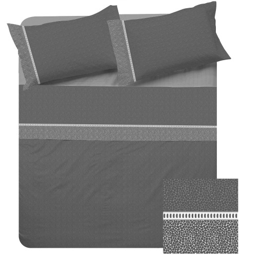 Sábanas dobles Algodón Full MAXI - Diseño moderno "Time" gris, 100% algodón