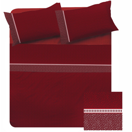 Conjunto de Sábanas Dobles de Algodón MAXI - Diseño Moderno "Time" Burdeos, 100% Algodón