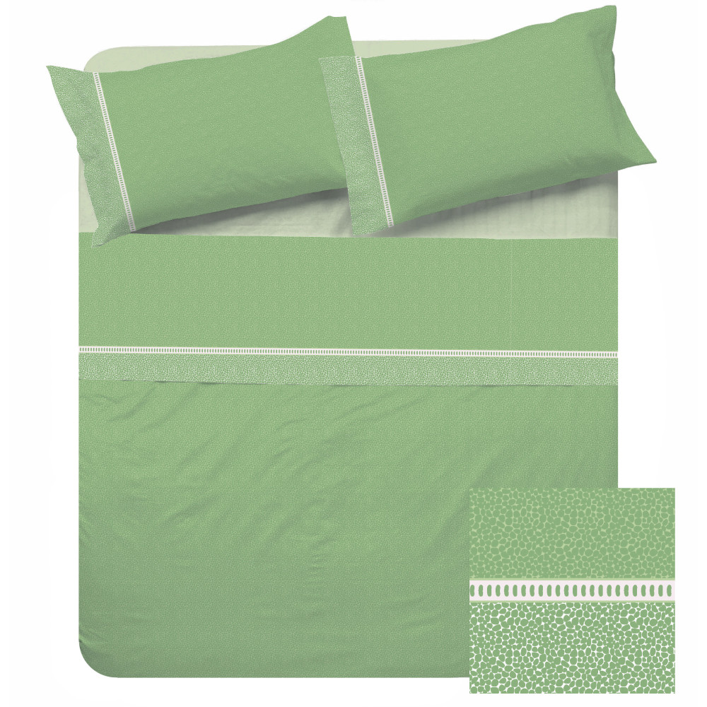Lenzuola Matrimoniali Cotone Completo MAXI - Design Moderno "Time" Verde, 100% Cotone