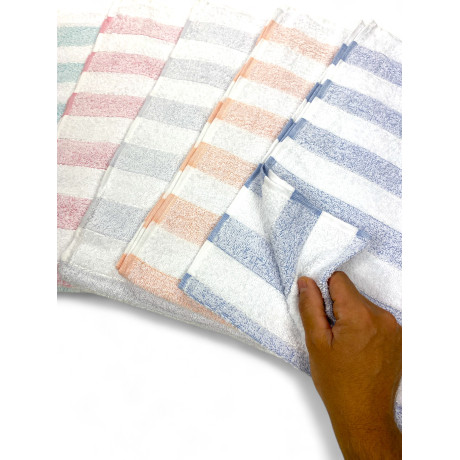Set of Striped Bath Towels 60x100 cm and Guest Towels 40x60 cm, 6 Pieces in Cotton, Made in Italy 2