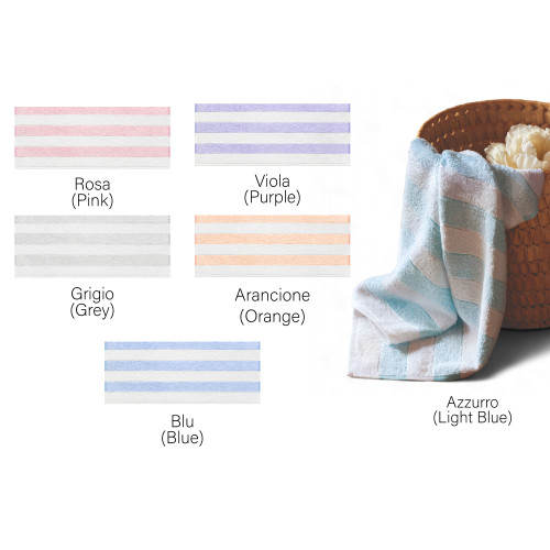 Set of Striped Bath Towels 60x100 cm and Guest Towels 40x60 cm, 6 Pieces in Cotton, Made in Italy