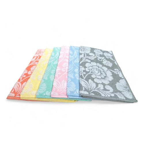 Flower Bath Towel Set 60x100 and 40x60 - 6 Pieces, Cotton 350 gr/sqm, Made in Italy