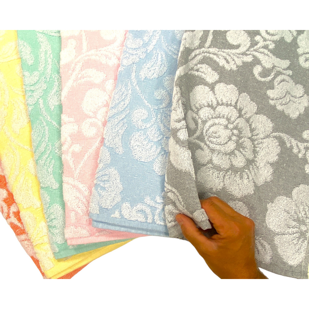 Juego de toallas de baño de flores 60x100 y 40x60 - 6 piezas, Algodón 350 gr/m², Made in Italy
