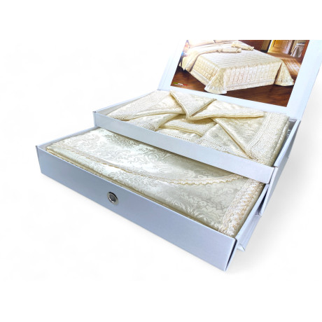 Juego de Cama Doble Queen - Sábanas de Satén de Poliéster con Encaje Macramé, Colcha con Pasamanerías, Made in Italy 2