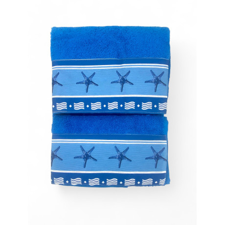 JUEGO de toallas con borde de estrella de mar azul en puro algodón Made in Italy