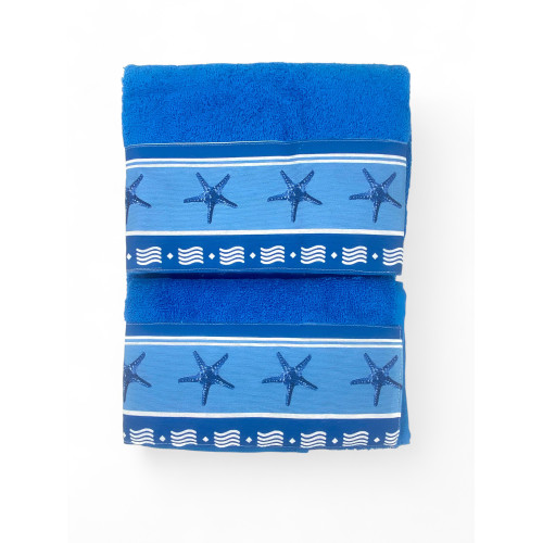 SET of towels with Blue Starfish border in pure cotton Made in Italy