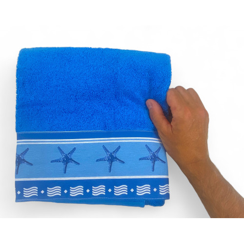 SET of towels with Blue Starfish border in pure cotton Made in Italy