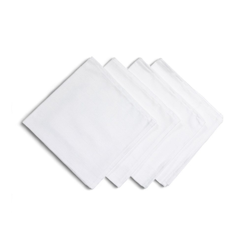 Set of 4 White Cotton Napkins 42x42 cm, Flanders, 100% Pure Cotton, 4 Sided Hem, Made in Italy