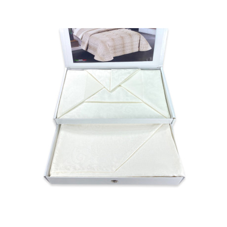 Set Letto Matrimoniale Completo Skinny - Lenzuola in Puro Cotone e Copriletto Estivo Jacquard, Made in Italy
