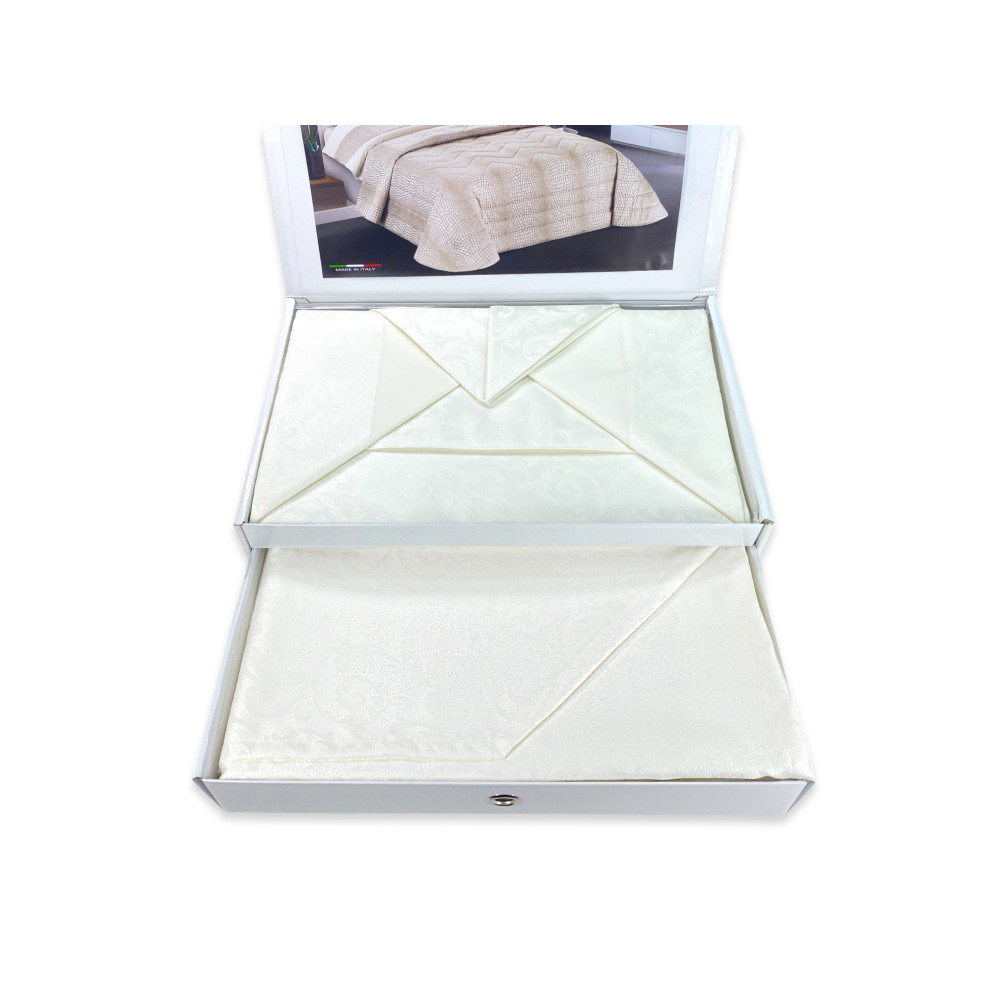 Set Letto Matrimoniale Completo Skinny - Lenzuola in Puro Cotone e Copriletto Estivo Jacquard, Made in Italy