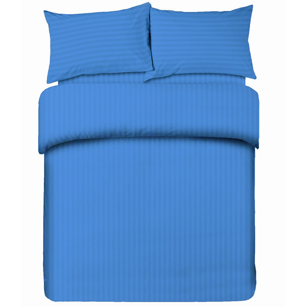 Light blue double sheet set - soft non-iron microfiber, solid color striped satin
