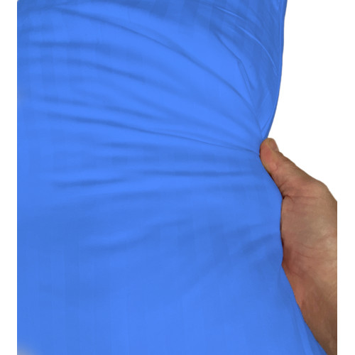 Juego de sábanas dobles azul claro: microfibra suave sin hierro, satén a rayas de color sólido