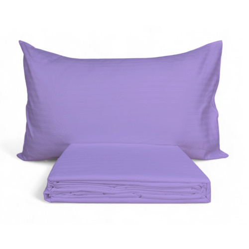 Ensemble de draps doubles lilas - Microfibre douce sans repassage, satin rayé de couleur unie