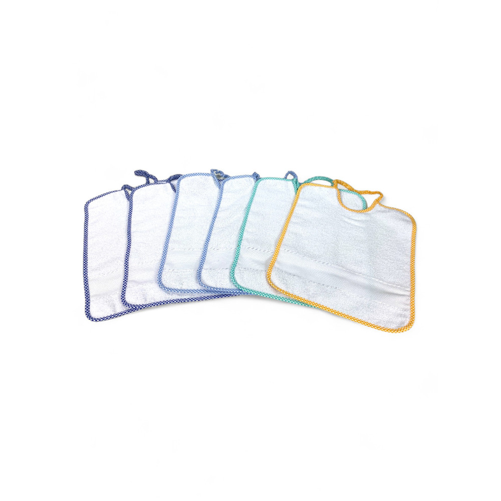 SET 6 BAVAGLINI BAVETTE bambino POLLICINO © cm. 28 x 33 bavaglio con elastico puro cotone con tela AIDA per ricamare il nome