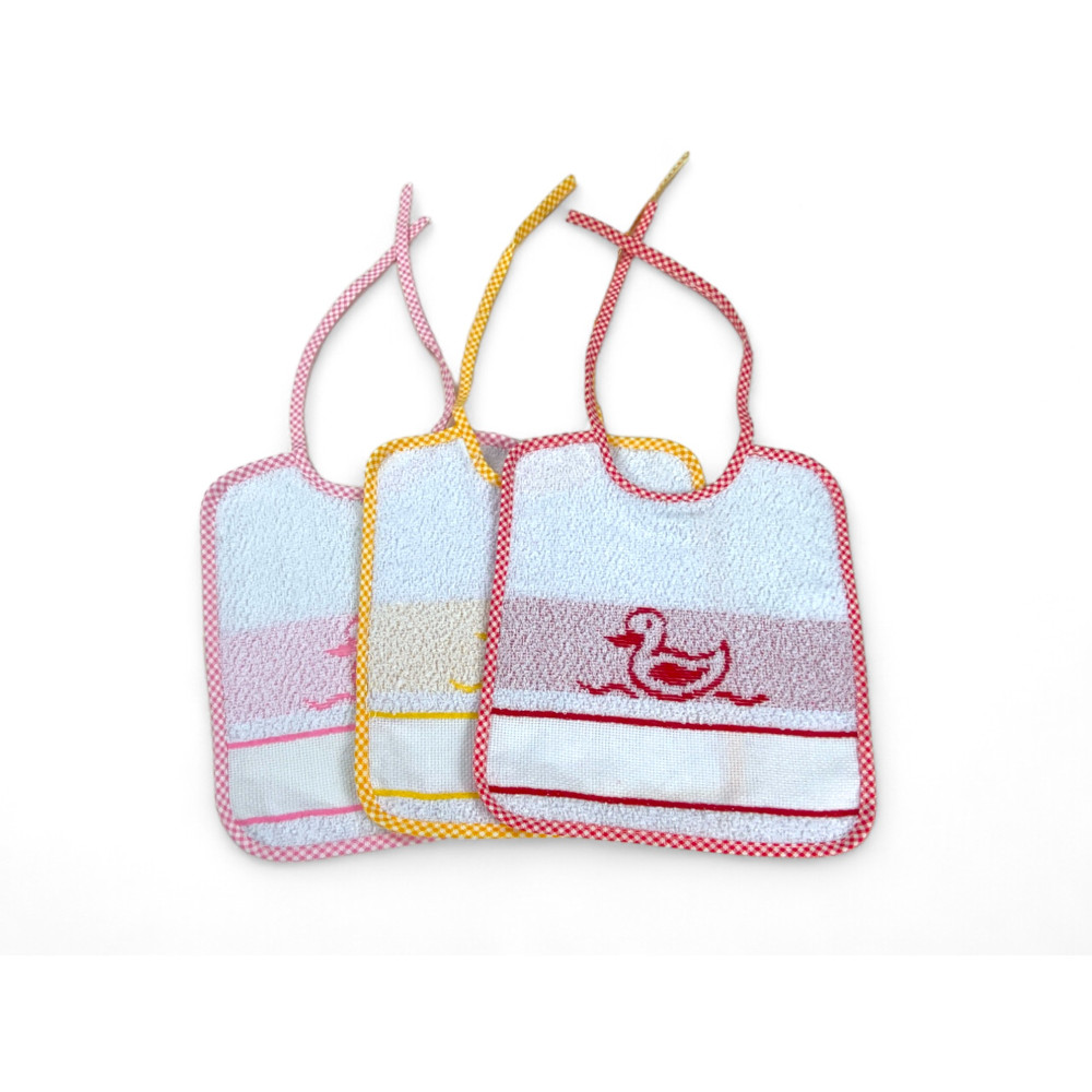 SET BAVETTES de FILLE COQUELICOT © cm. 20 x 24 gag avec de la dentelle et de la toile AÏDA