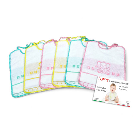 SET BAVAGLINI BAMBINA FEMMINA POPPY © cm. 24x30 bavaglio con elastico e tela AIDA
