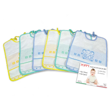 SET BAVAGLINI BAMBINO MASCHIO POPPY © cm. 24x30 bavaglio con elastico e tela AIDA